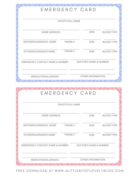 Printable Emergency Card