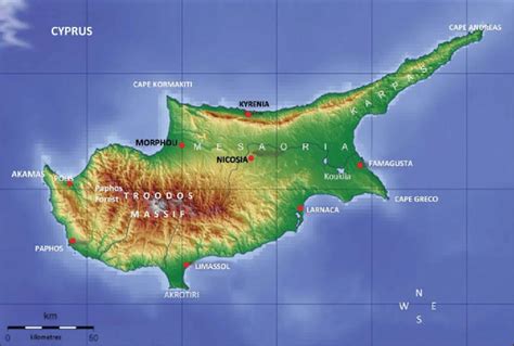 Cyprus, showing the main topographical features and locations mentioned ...