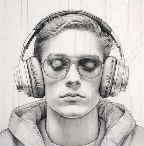 Premium Photo | Drawing of a man with headphones and sunglasses ...