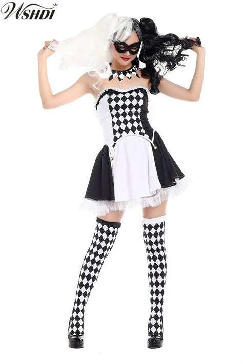 Adult Women Funny Harley Quinn Costume Clown Circus Cosplay Halloween Costumes For Women Naughty ...