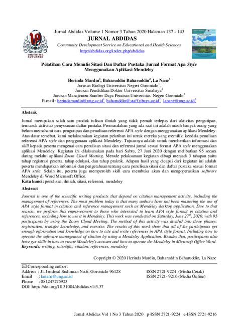 (PDF) Pelatihan Cara Menulis Sitasi Dan Daftar Pustaka Jurnal Format Apa Style Menggunakan ...