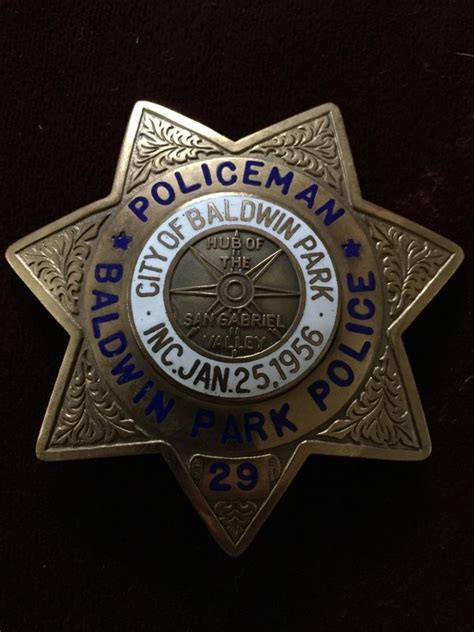 Vintage Obsolete Police Badge City of Baldwin Park Policeman | #1880644557