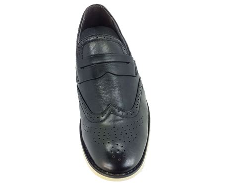 New Mens Dress Shoes Martello Handmade Black Wingtip Slip On Fashion ...