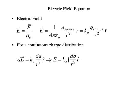 Electric Field Formula Sheet