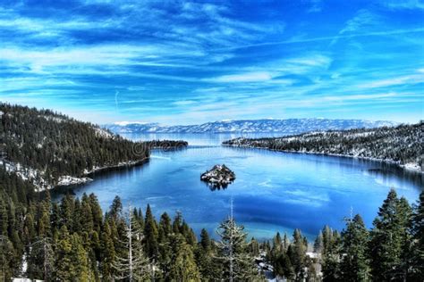 Lake Tahoe in the Sierra Nevada Mountains Stock Image - Image of bridge ...