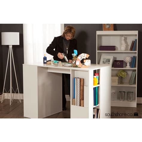 South Shore Crea Pure White Counter-Height Craft Table with Storage-7550729 - The Home Depot