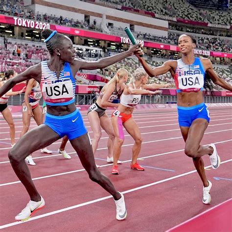 Athing Mu and Dalilah Muhammad, USA Track and Field, Women’s 4x400 Team Relay, 2020/2021 Tokyo ...