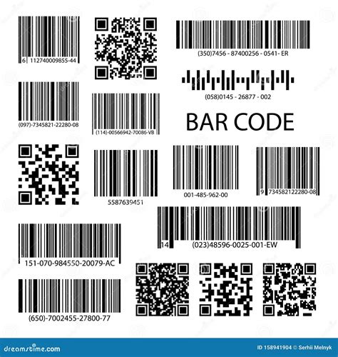 QR Codes And Barcode Labels. Supermarket Scan Code Bars, Industrial ...