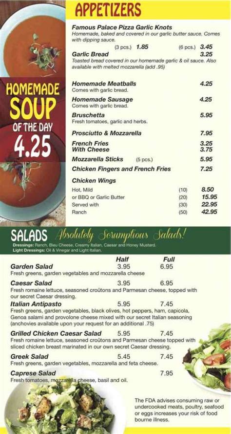 Palace Pizza menu in Bartow, Florida, USA