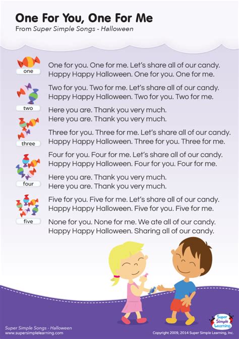 One For You, One For Me Lyrics Poster - Super Simple Teaching Resources ...