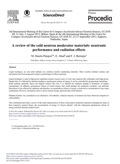 (PDF) A Review of the Cold Neutron Moderator Materials: Neutronic Performance and Radiation Effects