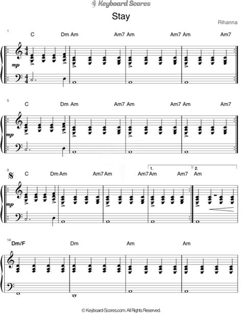 Stay - Rihanna - Score for Piano - Music Sheet