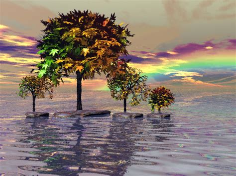 Paintings-of-Artists-Original-Unusual- Art: Painting of Trees on Sunset Ocean