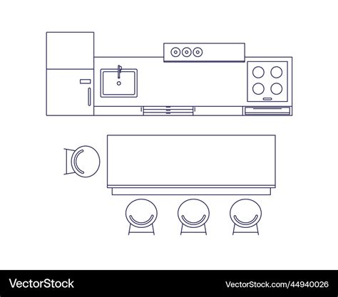 Kitchen set dining table chairs top view home Vector Image