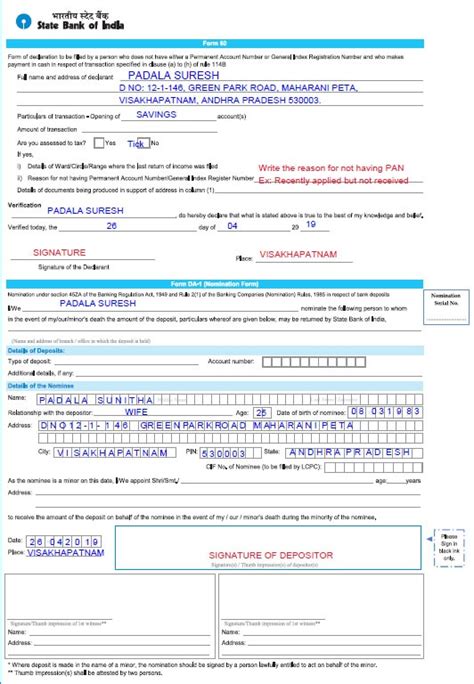 SBI Saving Account Opening Form Filling Sample PDF 2021