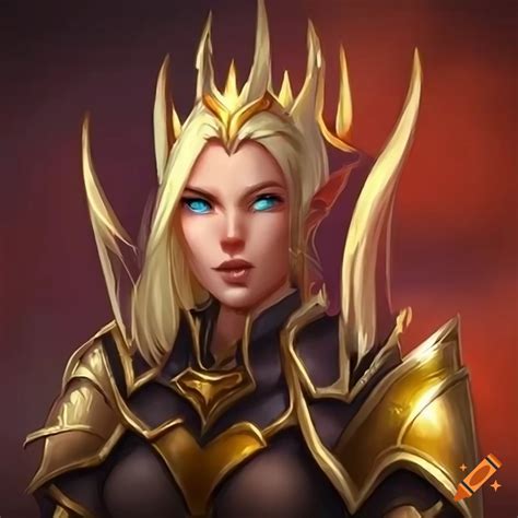 Image of a blood elf paladin with shining gold armor on Craiyon