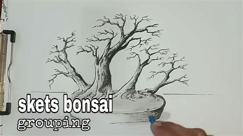 Cara menggambar pohon bonsai gaya grouping // how to draw bonsai tree ...