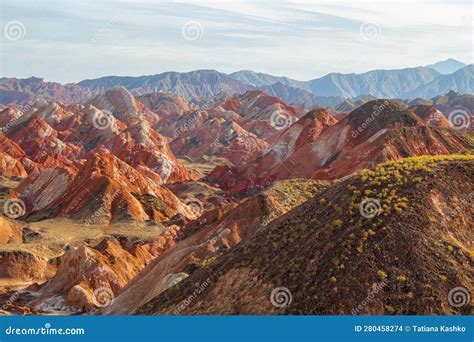 Aerial View of Colorful Mountains of the Zhangye Danxia Geopark, China ...