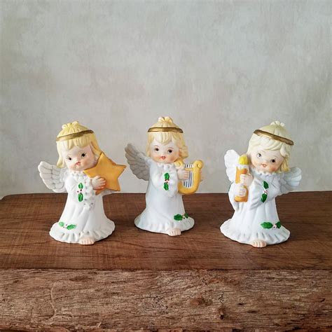 Porcelain Angel Figurines, Set of 3 Blond Angels, Vintage Bisque ...