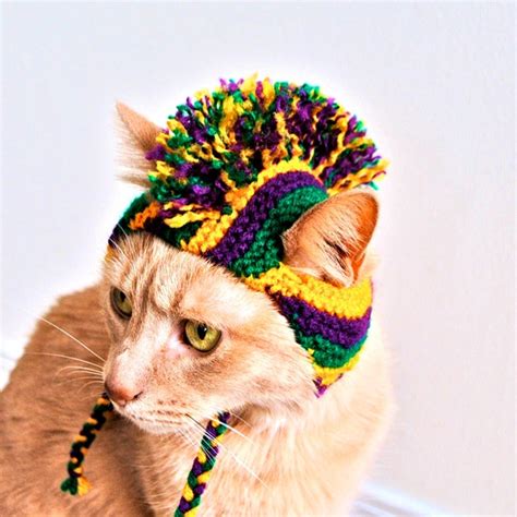 Mardi Gras Cat Costume Hand Knit Mohawk Cat Hat