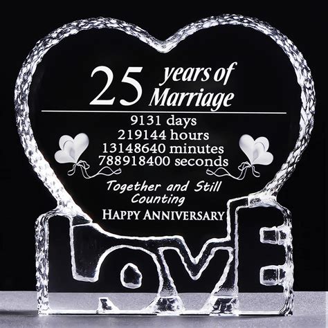 YWHL 25 Year Marriage 25th Wedding Anniversary Crystal Paperweight ...