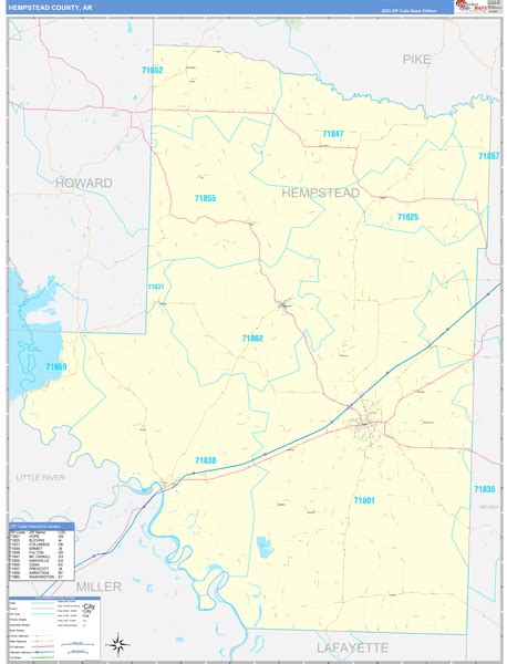 Hempstead County, AR Zip Code Wall Map Basic Style by MarketMAPS - MapSales