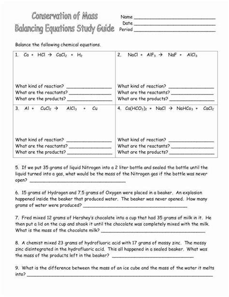 50 Conservation Of Mass Worksheet