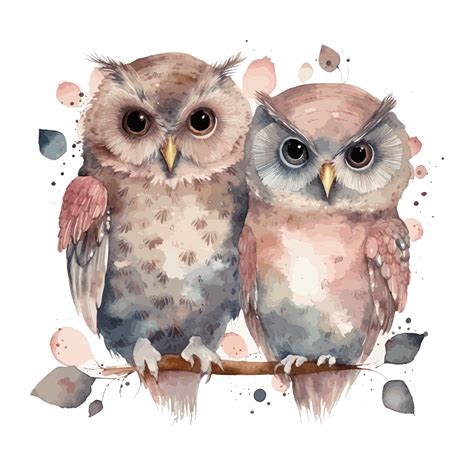 muted color watercolor cute owl couple for Valentine's Day . 23743623 PNG
