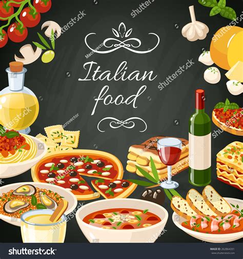 Italian Restaurant Food Background Olives Pasta Stock Vector (Royalty ...