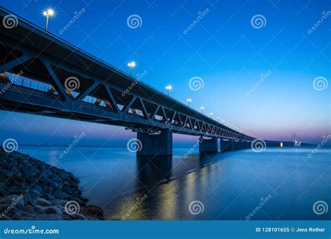 Oeresund Bridge in Sweden at Night Stock Image - Image of sight, evening: 128101655