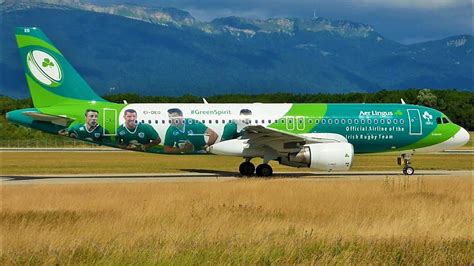 [FullHD] Aer Lingus "Irish Rugby Team" Airbus A320 landing & takeoff at Geneva/GVA/LSGG - YouTube