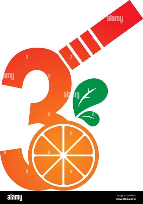 Number 3 with juice orange icon logo design template illustration Stock ...