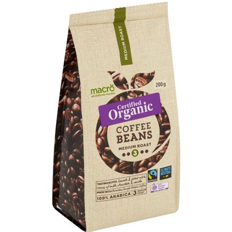 Macro Organic Fairtrade Coffee Beans Medium 200g | bunch