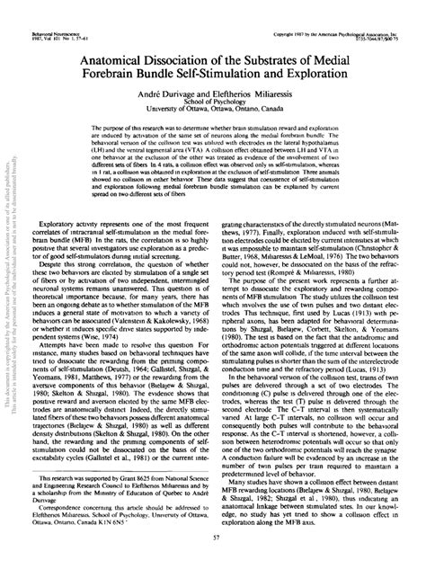 Anatomical Dissociation of the Substrates of Medial Forebrain Bundle ...