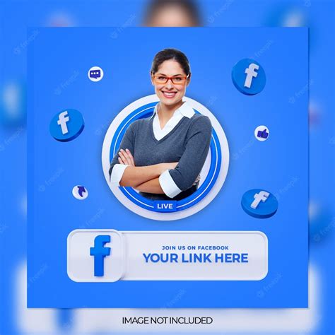 Premium PSD | Follow us on facebook social media square banner with 3d logo and link profile box