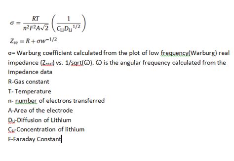 How to find out diffusion coefficient using warburg impedance?