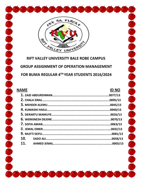 OM Group Assignment - RIFT VALLEY UNIVERSITY BALE ROBE CAMPUS FOR BUMA ...