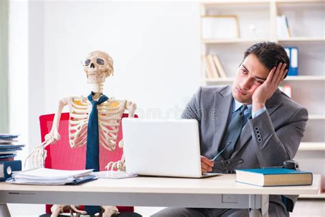 The Businessman Working with Skeleton in Office Stock Image - Image of ...