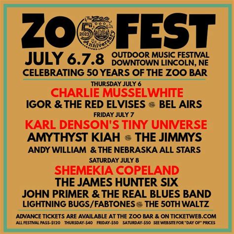 ZOOFEST SUMMER 2023 | 50TH ANNIVERSARY CELEBRATION, The Zoo Bar, Lincoln, 6 July to 8 July