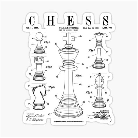 "Chess King And Pieces Old Vintage Patent Drawing Print" Sticker for ...