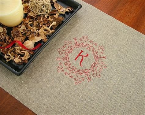 Linen table runner personalized Monogram by KatysHomeDesigns