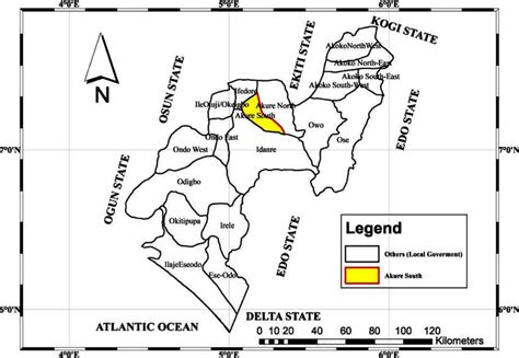 Map of ondo state: Showing Akure south local government area. Source:... | Download Scientific ...