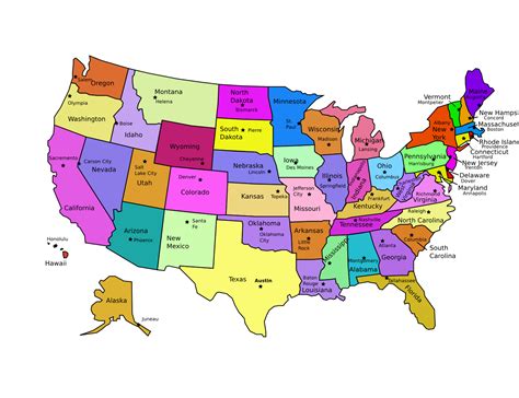 Map Of The United States With Capitals Printable