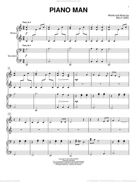 Joel - Piano Man sheet music for piano four hands [PDF]