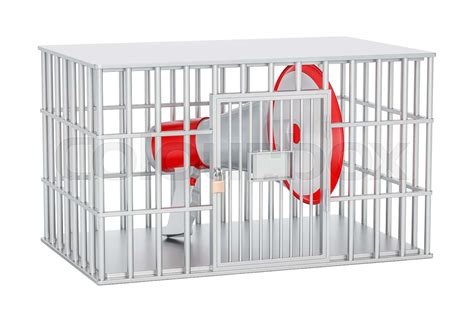 Megaphone inside cage, prison cell, 3D rendering | Stock image | Colourbox