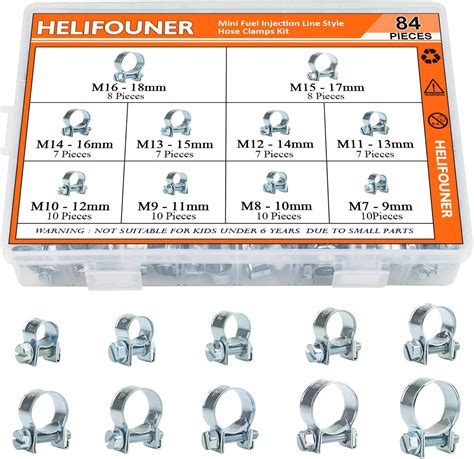 Amazon.com: HELIFOUNER 84 Pieces 10 Sizes Mini Fuel Injection Style Hose Clamps, Zinc Plated ...