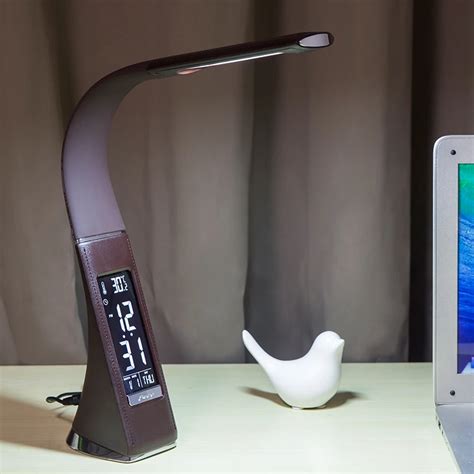 WoodPow Gooseneck LED Office Desk Lamp Touch Leather Like Dimming Reading Table Lamp Light With ...