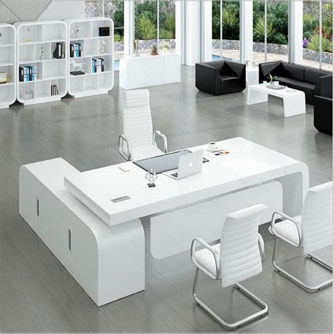 L shape executive office table white office desk with cabinet