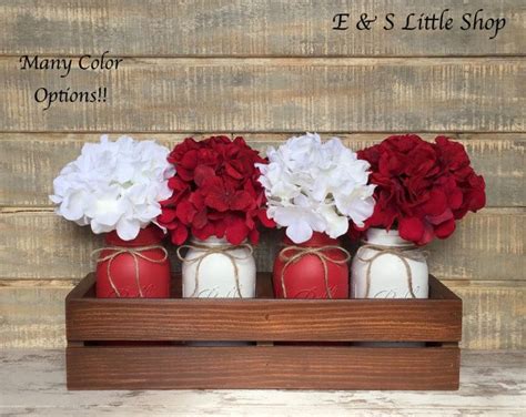 Valentine Mason Jar centerpiece-Valentines Day Decor-Rustic Décor-Wooden Planter Box-Christmas ...