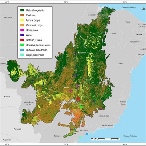 Cerrado area, soil use, and main phosphogypsum production sites in... | Download Scientific Diagram